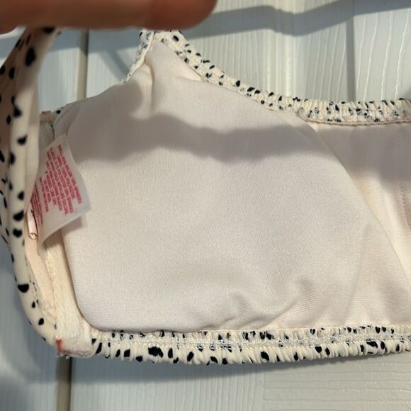 XHILARATION Large Smocked Bralette Bikini Top Cream Black Polka Dots Padded - Picture 6 of 8
